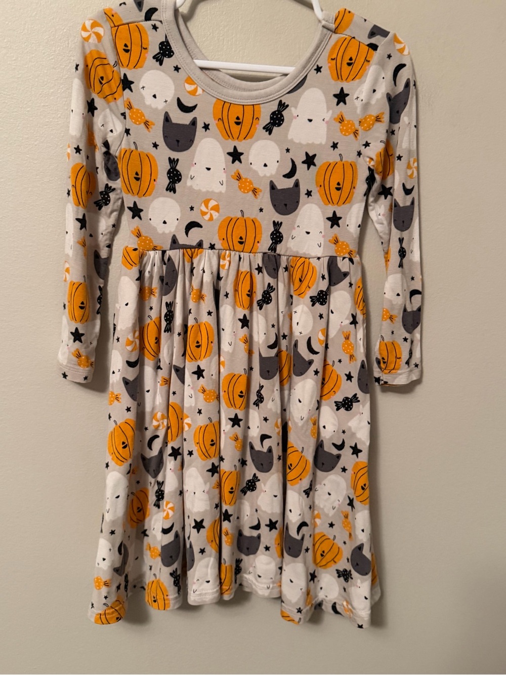 Little Sleepies Halloween Pumpkin & Ghost Print Dress - Orange/Gray